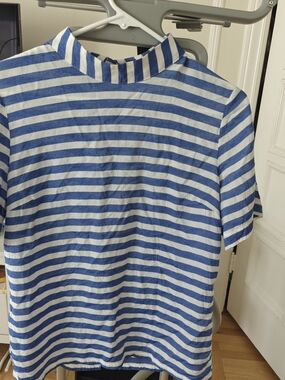 Banana Republic Blue and White Striped Short Sleeve Shirt